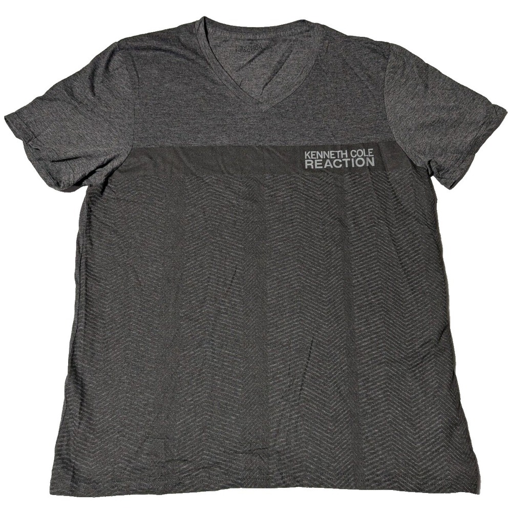 KENNETH COLE REACTION Men Size 2XL Charcoal Gray Light Texture V-Neck T-Shirt